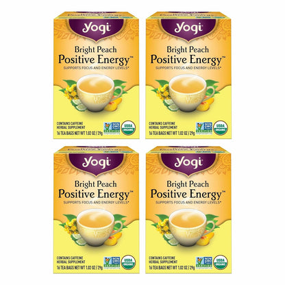 Yogi Bright Peach Positive Energy Tea, 16 Tea Bags (4 Pack)