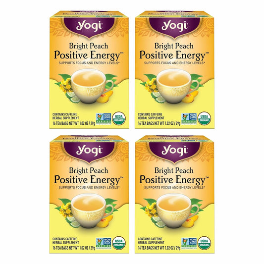 Yogi Bright Peach Positive Energy Tea, 16 Tea Bags (4 Pack)