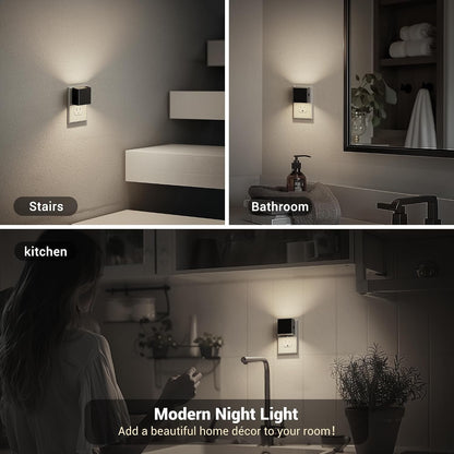 JandCase Night Light, Modern Night Lights Plug into Wall,2 Pack Dusk to Dawn Sensor Nightlight, Amber Brightness Adjustable Nightlight for Kids Bathroom Hallway Kitchen Bedroom Decor