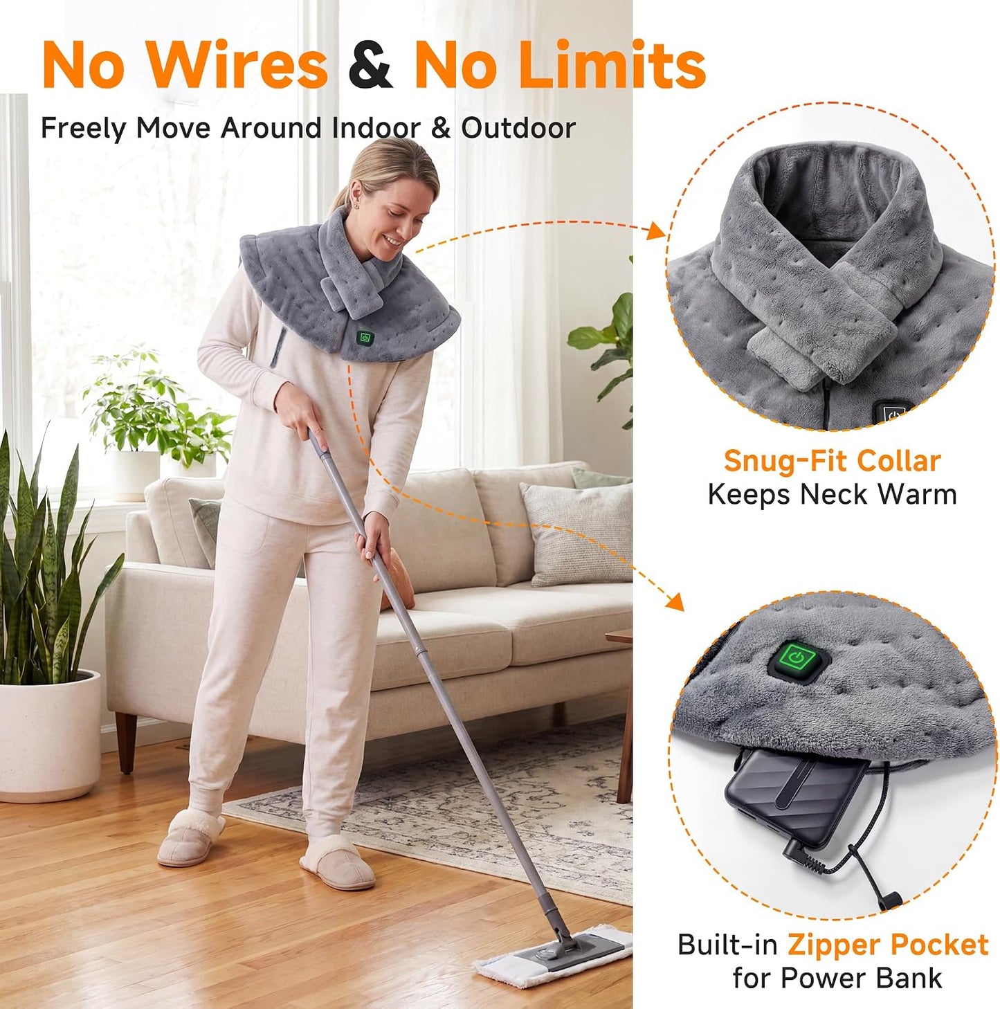 Portable Cordless Heating Pad for Neck and Shoulders Back, 10000mAh Battery - Rechargeable & Wireless, Electric Weighted Heated Neck Wrap & Neck Warmer, 3 Heat Settings, Birthday Gifts for Women Men