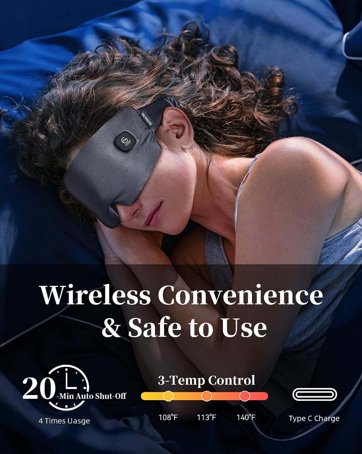 Heated Eye Mask for Dry Eyes - Silk Cordless Warm Eye Compress Moist Heat, FSA Eligible, Eye Heating Pad for Stye Treatment, Tired Eyes, Sleep, Travel, Washable, Rechargeable, Blue