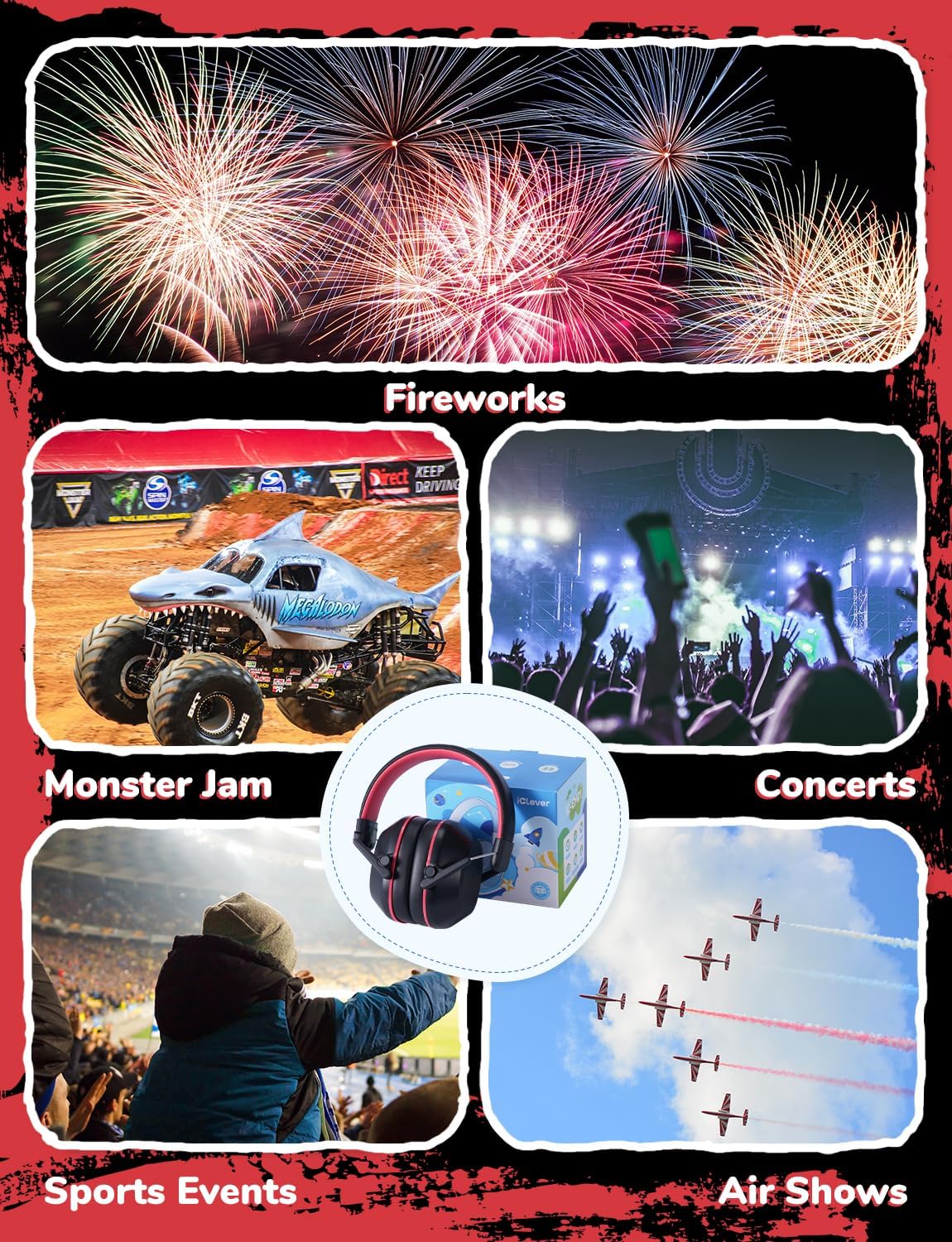iClever Noise Cancelling Headphones for Kids Adults, SNR 29dB Safety Noise Reduction Ear Muffs for Autism Sensory &Concentration Aid, Ear Hearing Protection for Fireworks/Event/Monster Jam/Concert