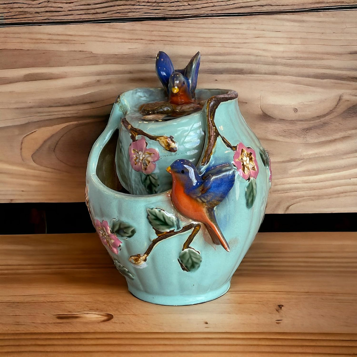Bluebird Ceramic Tabletop Water Fountain, Indoor Relaxation, 7 Inch