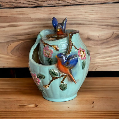 Bluebird Ceramic Tabletop Water Fountain, Indoor Relaxation, 7 Inch