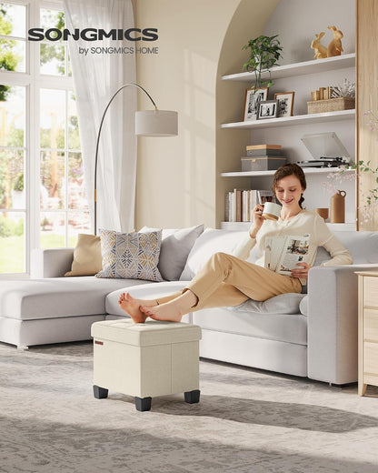 SONGMICS Storage Ottoman, Small Ottoman Foot Rest with Legs, 12.6 x 15.7 x 13.2 Inches Foot Stool, Load up to 660 lb, for Living Room, Bedroom, Dorm, Slate Gray ULSF012G01