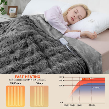 Heated Blanket Electric Throw- 50"x60" Soft Thick Bubble Electric Blanket for Sofa with 5 Heat Levels & 4 Hours Auto-Off Overheat Protection, Warm Cozy Gifts, Light Grey
