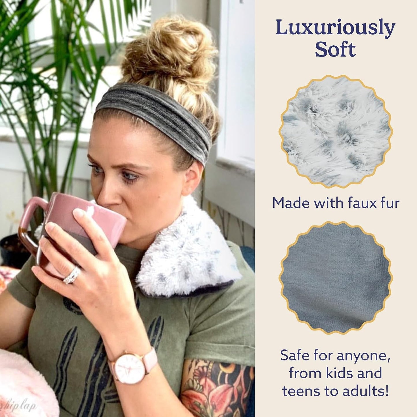 warmies Microwavable Neck & Shoulder Wrap - Weighted Neck Wrap - Microwavable Heat Pack for Shoulders - Chillable Heating Pad with Lavender for Aches & Pain - Marshmallow Gray, 19 x 5 x 3 in, 2 lb