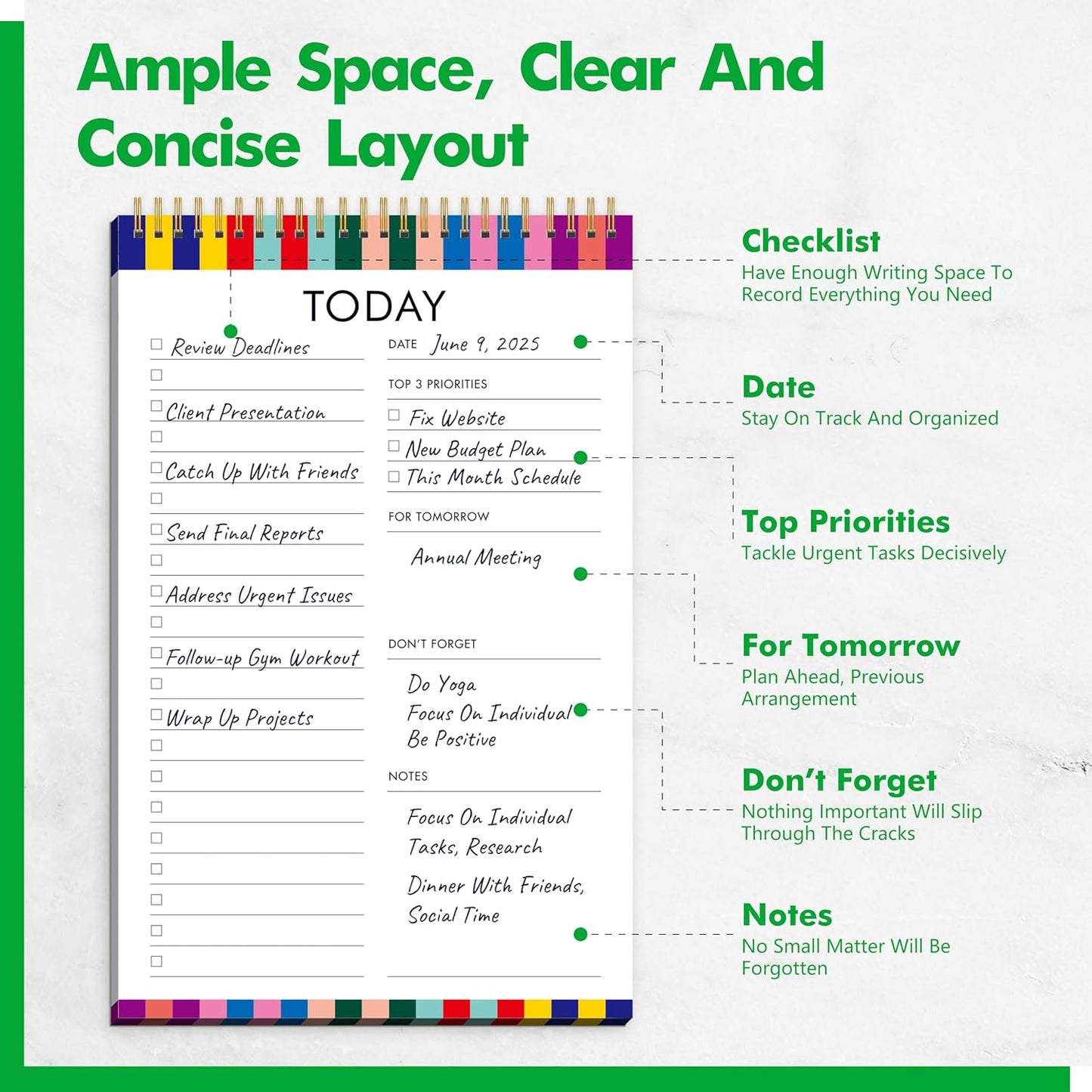 2 To Do List Notepads, Daily Planner Notebook with Tear-off Design, Undated Writing Organizer for Daily Tasks and Goal, Coiled Task Track Checklist Productivity Pad for Office, Classroom, Home, School