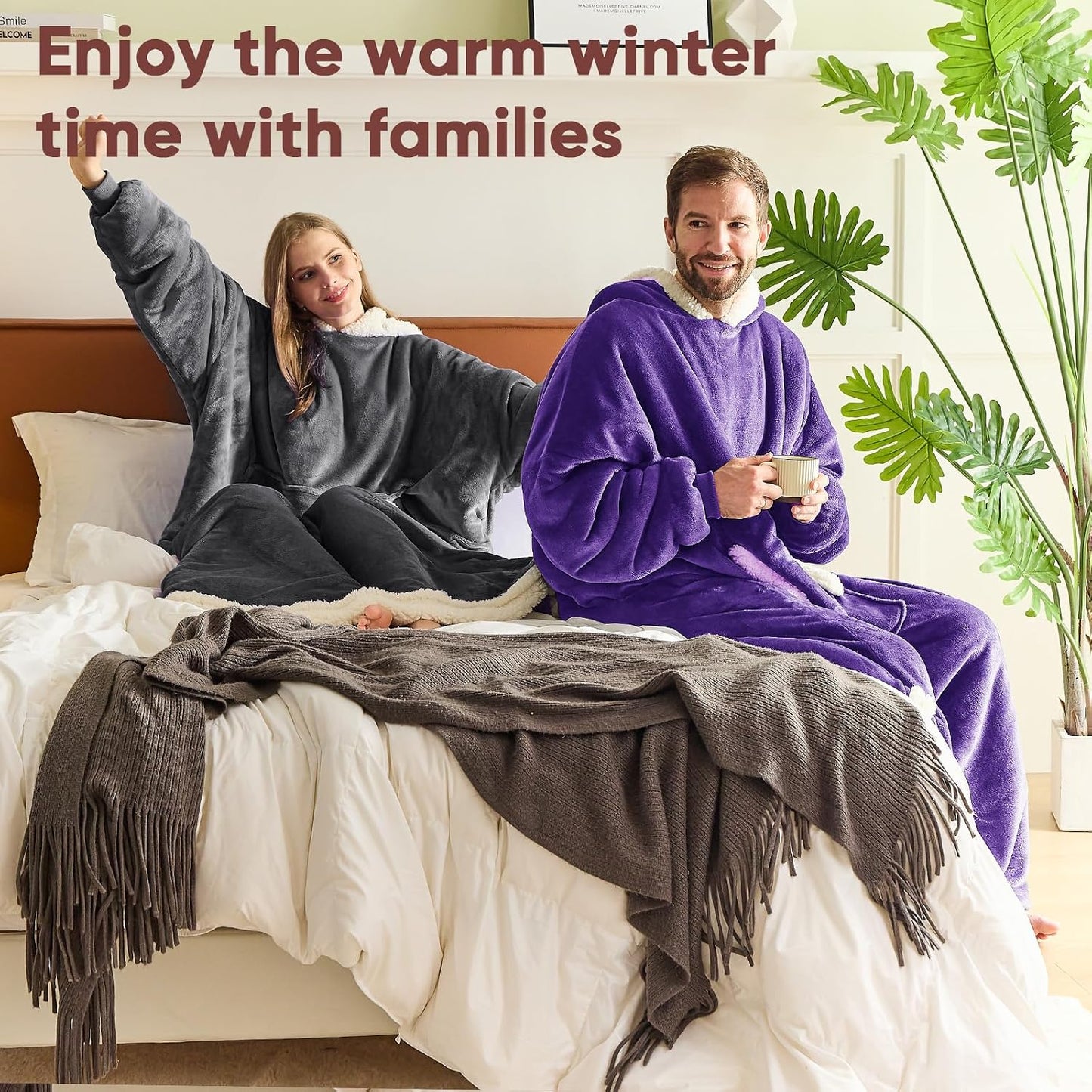yescool Wearable Blanket Hoodie, Flannel Sherpa Fleece Blanket Sweatshirt for Adults Women Men,One Size Fits All - Colors A
