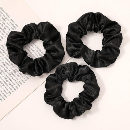 16 Pcs Scrunchies for Women - Black Satin Silk Scrunchies for Girls Hair Ties Elastics Bands Ponytail Holder Hair Accessories