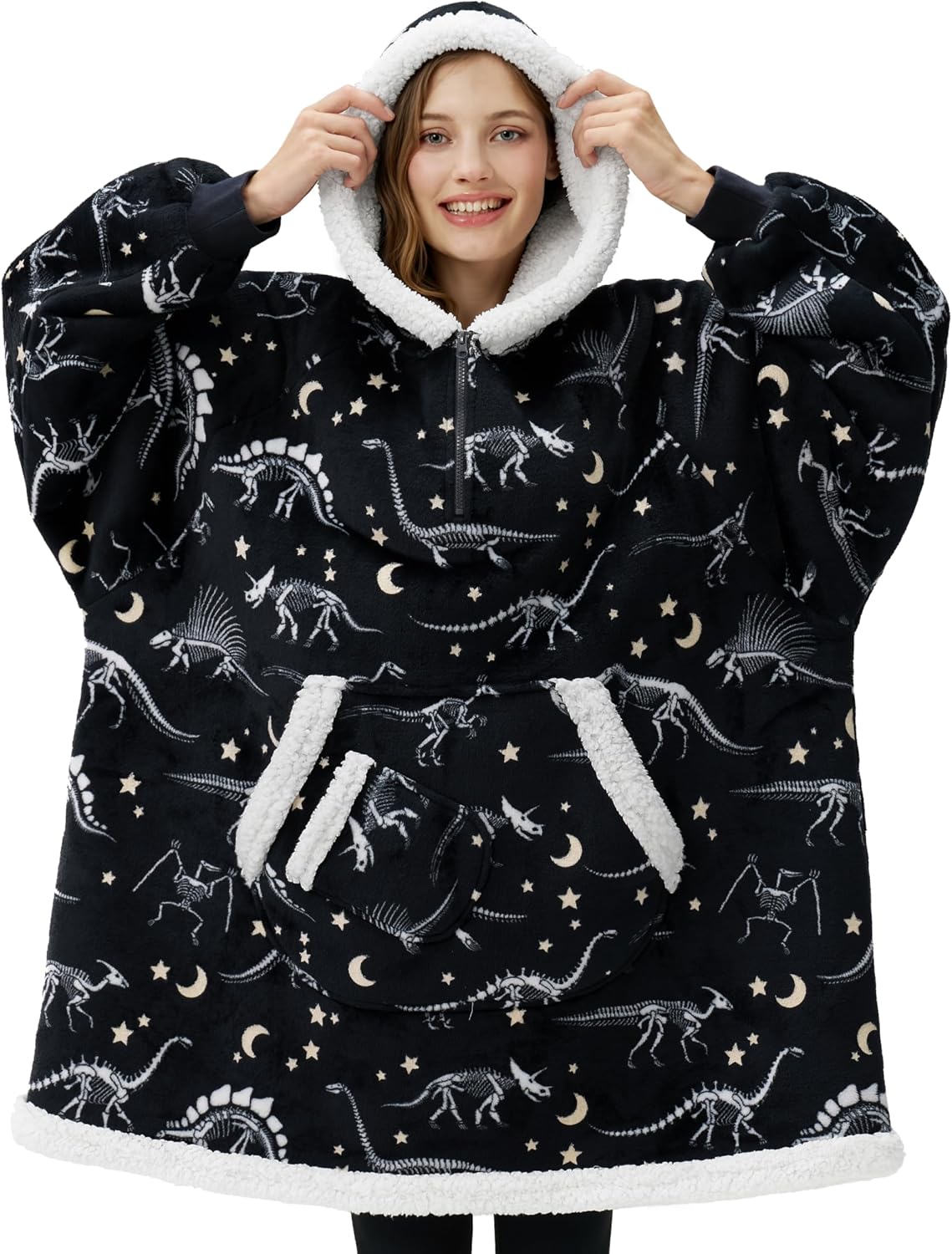 Giggling Getup Wearable Blanket Hoodie for Adults Gifts for Teen Girls Sister Women Sherpa Fleece Printed Hooded Blanket Sweatshirt Warm Cozy with Pocket & Sleeves Beige Cat