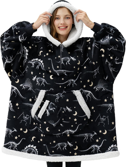 Giggling Getup Wearable Blanket Hoodie for Adults Gifts for Teen Girls Sister Women Sherpa Fleece Printed Hooded Blanket Sweatshirt Warm Cozy with Pocket & Sleeves Beige Cat