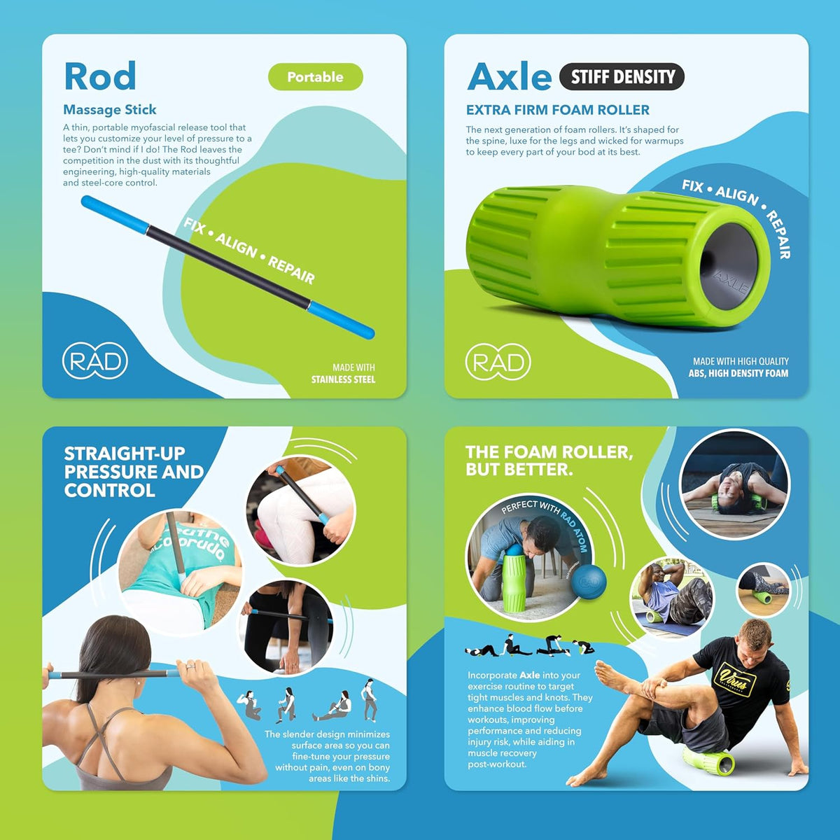 RAD Point Release Kit / 5-in-1 Massage Tool Kit with Block, Massage Balls and Peanut Roller for Self Massage, Mobility and Recovery