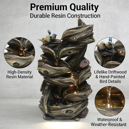 4-Tiered Tabletop Water Fountain 17.9-Inch Indoor Waterfall Feature with LED Lights Resin Relaxation Decor for Home，Office，Yard and Graden