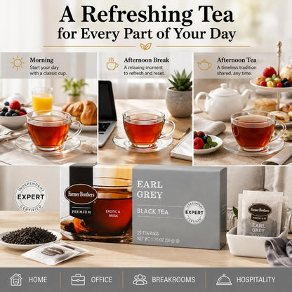 Farmer Brothers Premium Earl Grey Black Tea Bags, 25 Count, Gluten-Free
