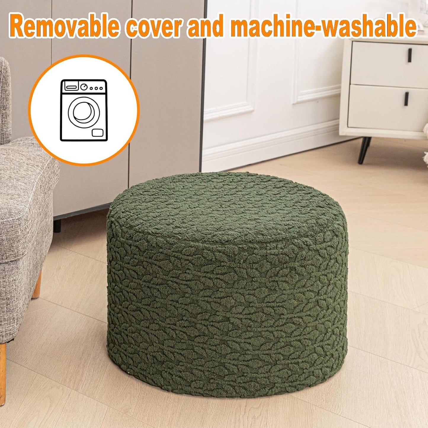 Round Pouf Ottoman 20 x 20 x 14 Inches Boho Poof Home Decor Floor Pouffe Ottoman Foot Rest for Couch Sofa Bean Bag Chairs Living Room Bedroom (Green)