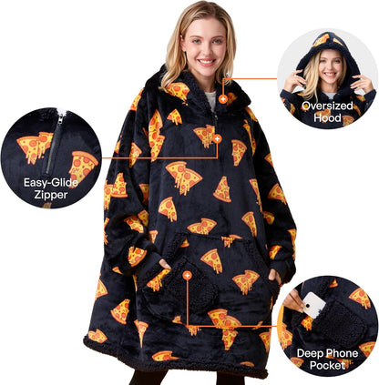 Giggling Getup Wearable Blanket Hoodie for Adults Gifts for Teen Girls Sister Women Sherpa Fleece Printed Hooded Blanket Sweatshirt Warm Cozy with Pocket & Sleeves Beige Cat
