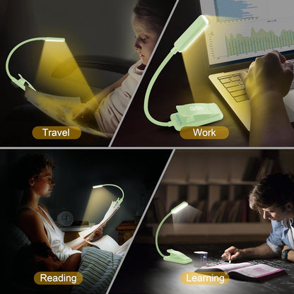Gritin 9 LED Rechargeable Book Light for Reading in Bed | Eye Caring 3 Color Temps,Stepless Dimming Brightness,80 Hrs Runtime Small Lightweight Clip On Book Reading Light for Studying