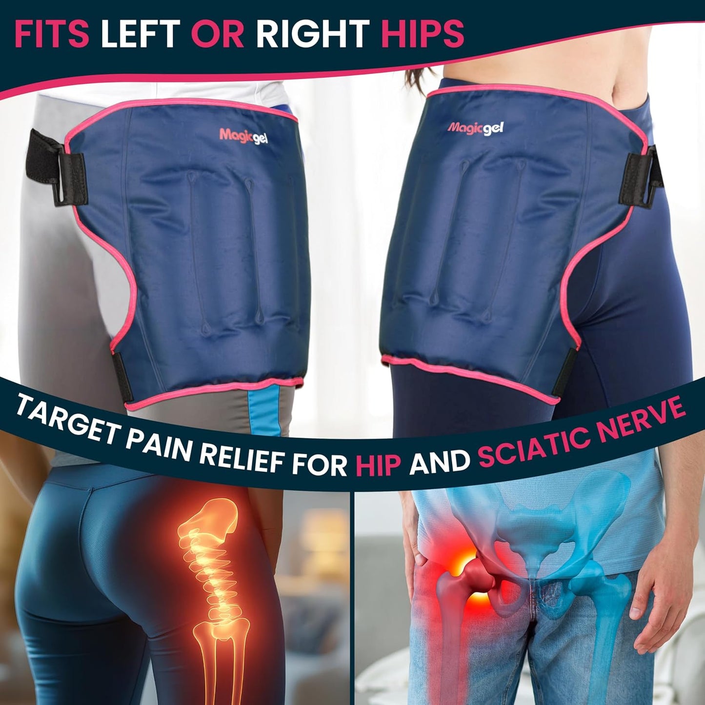 Magic Gel Hip Ice Pack Wrap - Reusable Cold Pack for Hip Bursitis, Hip Replacement Surgery and Hip Flexor Pain. Hip ice wrap for Inflammation, Swelling and Hip Pain Relief