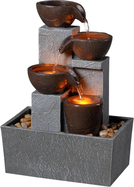 13 Inch Tabletop Water Fountain Indoor, Desktop Waterfall Fountain with LED Lights, Indoor Fountain Zen Decor for Home Office Bedroom Meditation Relaxation Desk Decor, Gift for Women and Mom