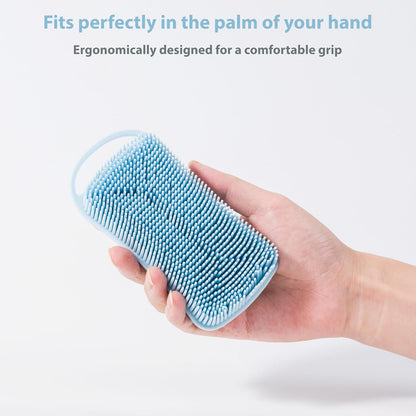 MtBoi 2 PC Silicone Body Scrubber, 2 in 1 Exfoliating Shower Bath Scrubber, Soft Silicone Loofah for Sensitive Skin, Shower Hair Scalp Massager, Easy to Clean, Lather Well (Grey&Black)