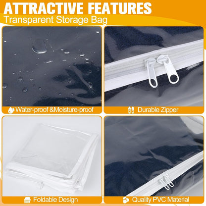 Plastic Storage Bags with Easy-Glide Zipper, Durable Clear Vinyl Zippered Storage Bags for Clothes Sweaters Comforters Blankets Sheets Bedding (15.7 x 13.8 x 3.9 Inch, Transparent White)