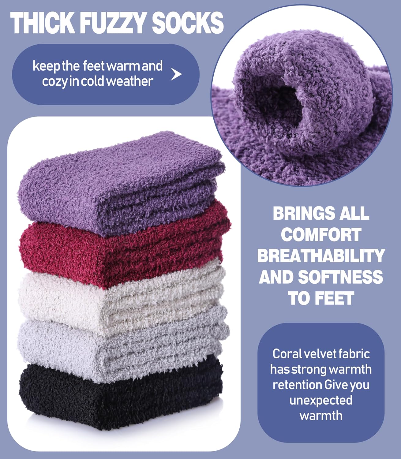 MQELONG Fuzzy Socks for Men & Women Cozy Fluffy Winter Warm Slipper Socks Microfiber Soft Home Sleeping Socks