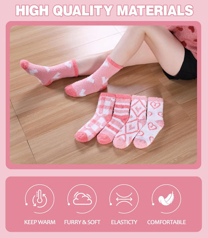 LANLEO 5/6 Pairs Womens Super Soft Fuzzy Plush Warm Winter Home Sleeping Slipper Socks