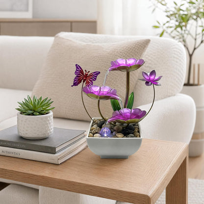 Tabletop Fountain,Indoor Water Fountain,Home Fengshui Décor Zen Relaxation Soothing Sound Machine for Office,Living Room,or Bedroom,Green Lotus,Hummingbird & Pink Flower,9.1inch