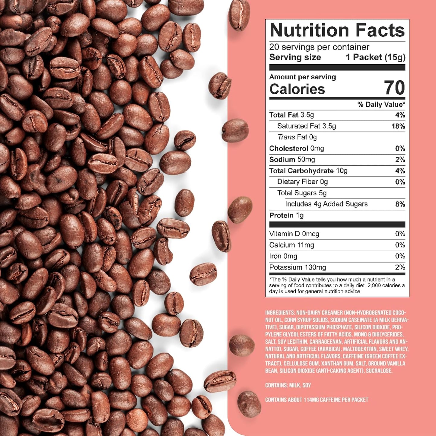 The Frozen Bean Vanilla Bean Frappe & Latte Instant Mix (10 Sticks), Made with Arabica Coffee, Double Shot Caffeine, Low Sugar & Premium Ingredients, Hot, Iced, or Blended Drinks