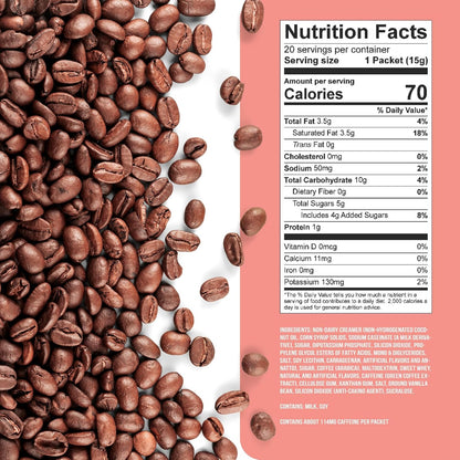 The Frozen Bean Vanilla Bean Frappe & Latte Instant Mix (10 Sticks), Made with Arabica Coffee, Double Shot Caffeine, Low Sugar & Premium Ingredients, Hot, Iced, or Blended Drinks
