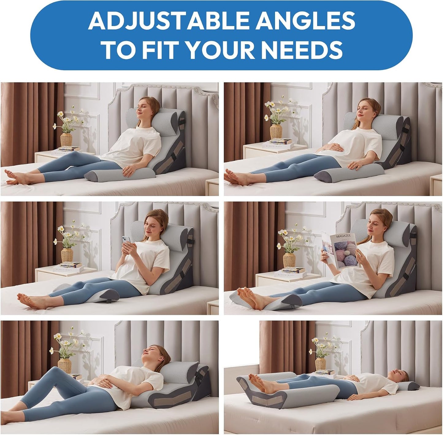 Ahpmeoa 3PCS Wedge Pillow Set for After Surgery, Back Pillow for Bed Sitting up, 10-in-1 Foam Wedge Pillow for Acid Reflux & Back Pain Relief, Post Surgery Pillow for GERD & Snoring, White