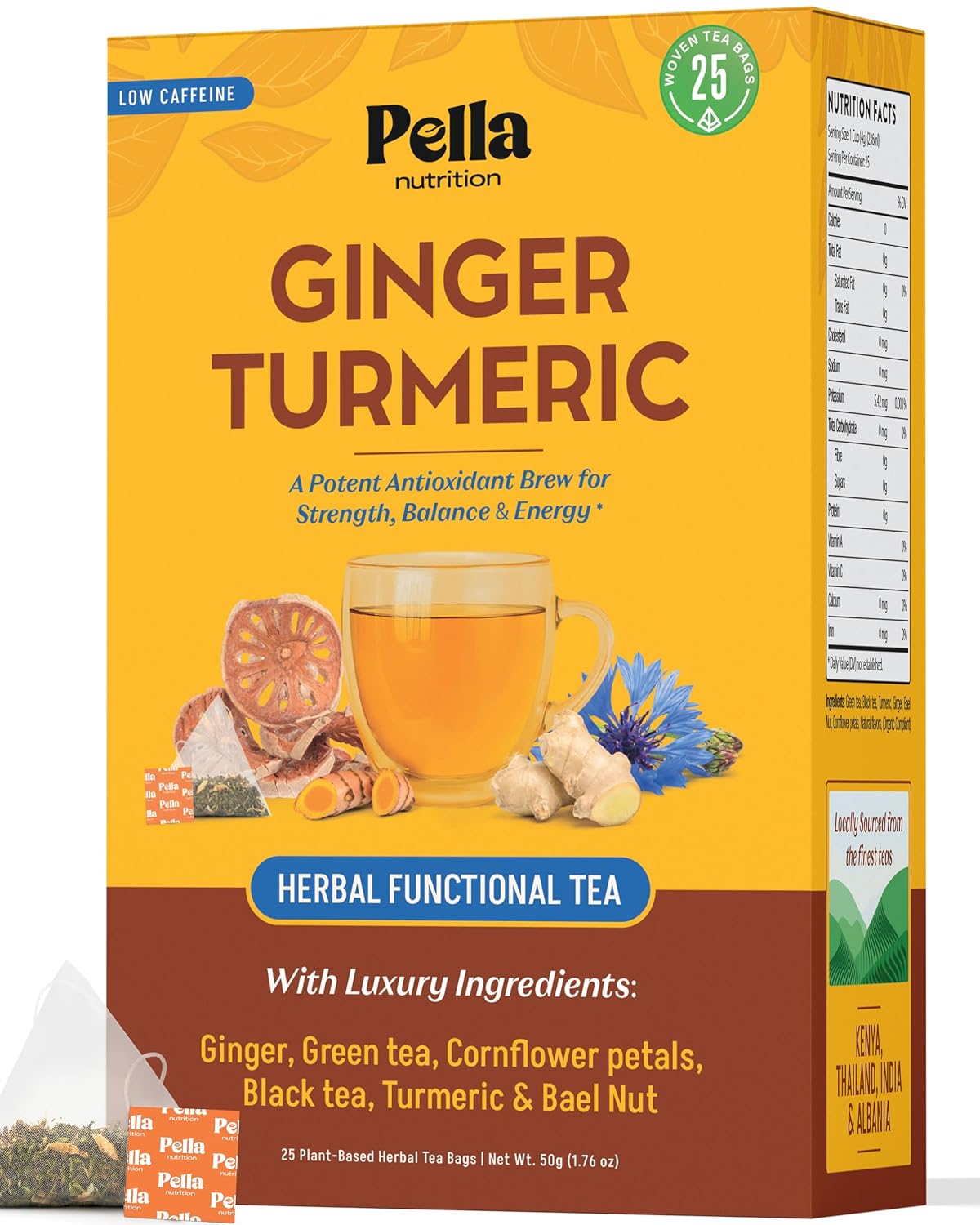 Pella Nutrition Ginger Turmeric Herbal Functional Tea - 25 Teabags