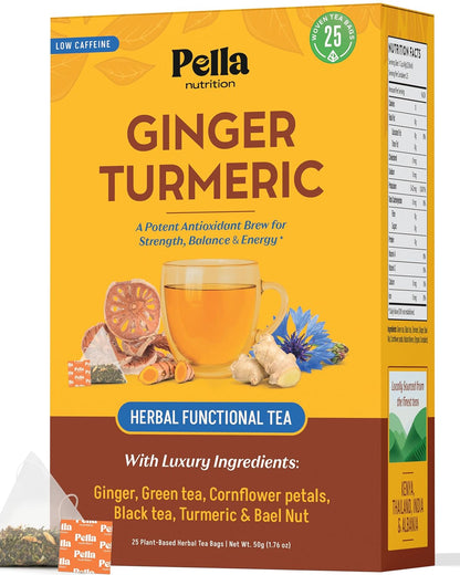 Pella Nutrition Ginger Turmeric Herbal Functional Tea - 25 Teabags
