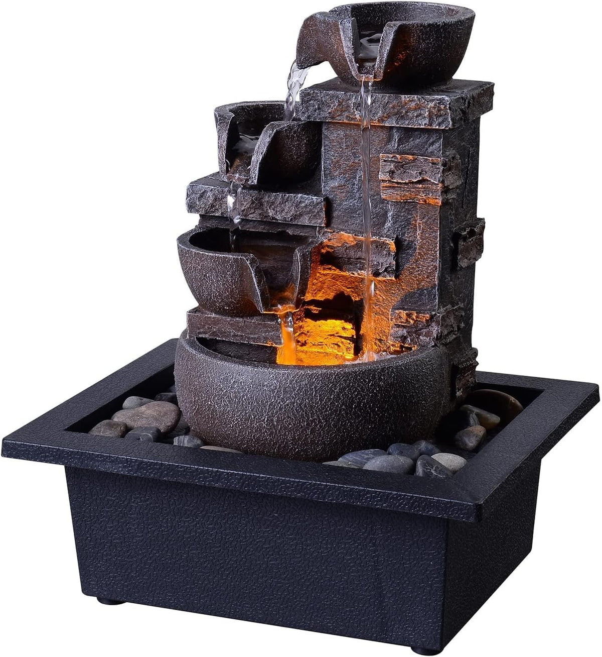 Kalona Tabletop Water Fountain, Indoor Waterfall with Resin Rock Design