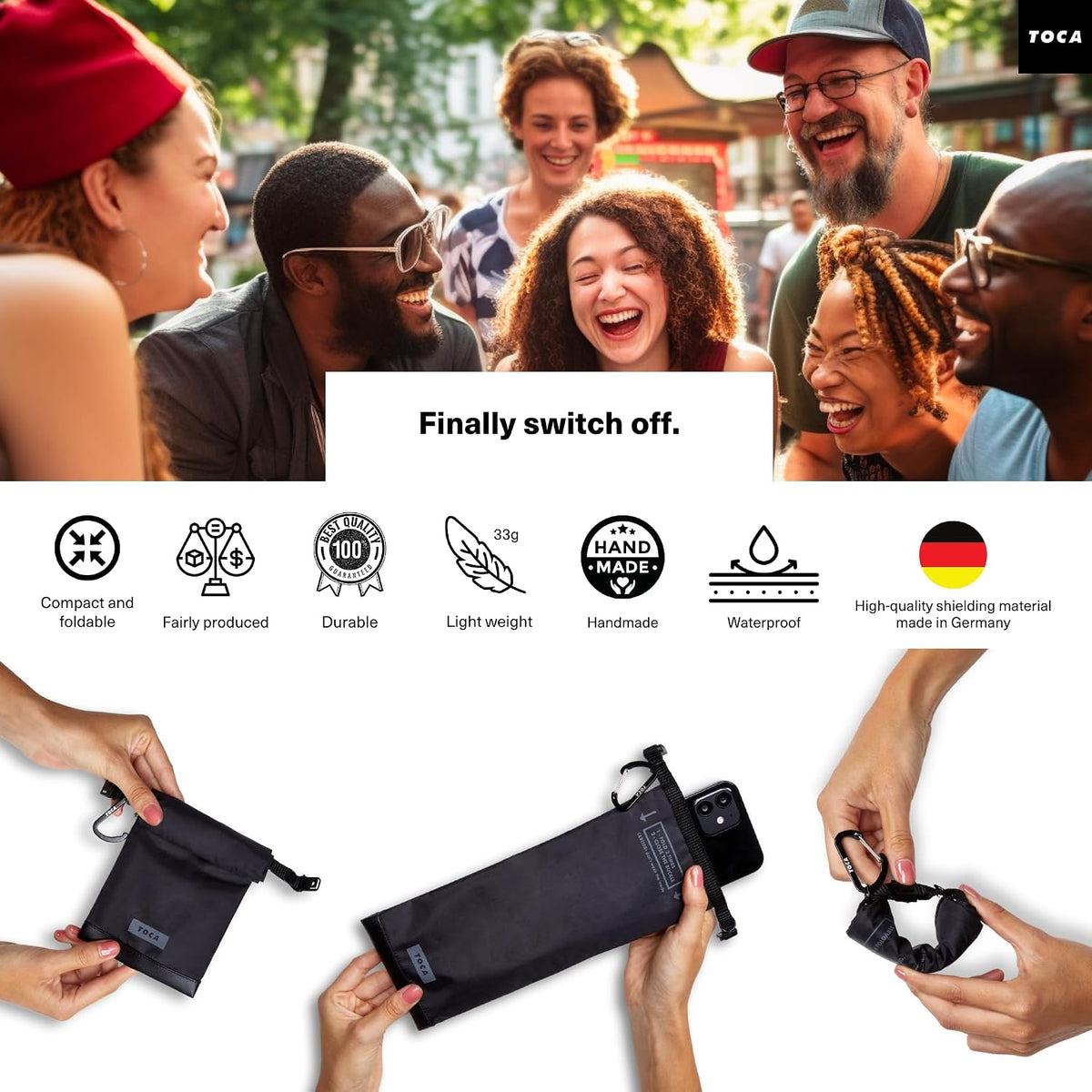 TOCA Faraday Pouch and Security Bag for Smartphones, GPS, RFID, Data Blocker, Shielding Purse, Travel, Anti-Hacking & Anti-Tracking, Privacy Protection Black