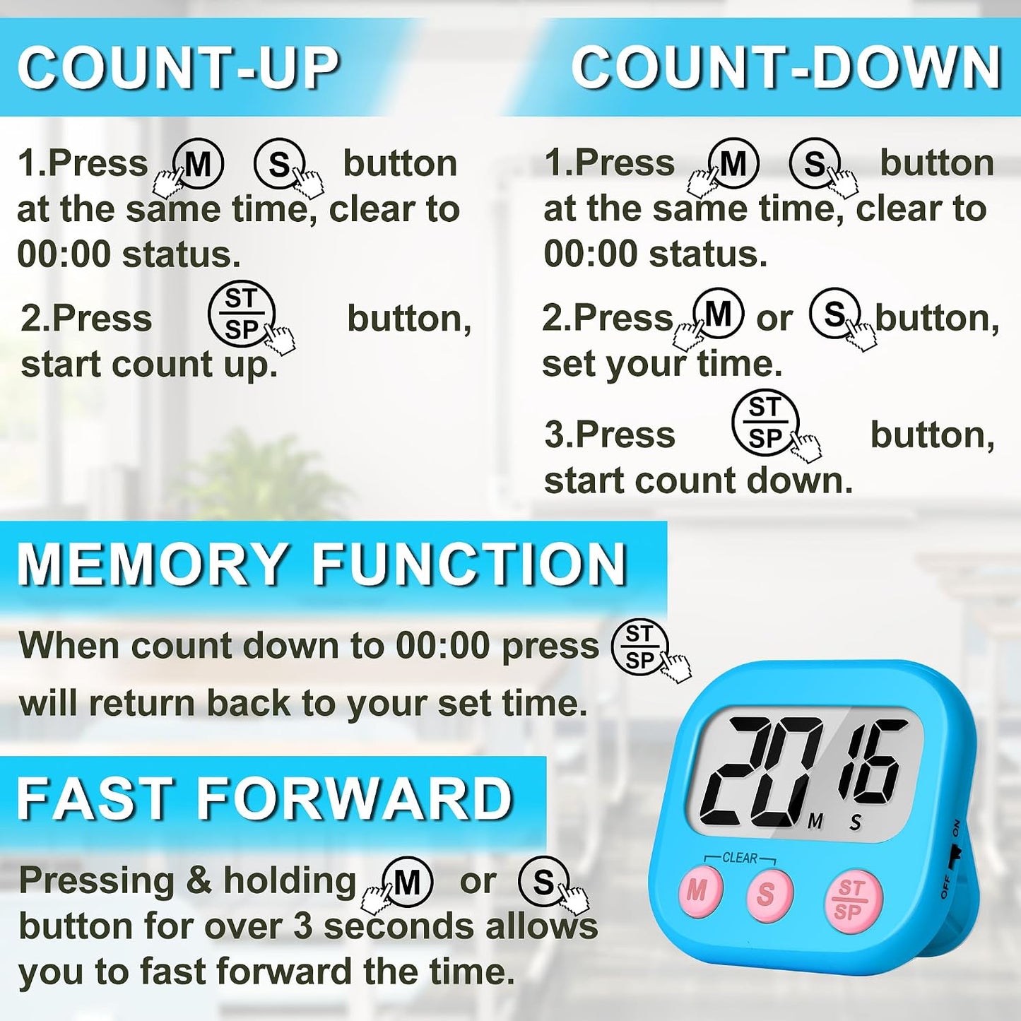 ZILLEEN Classroom Timer for Kids Teachers 2 Pack Digital Timers