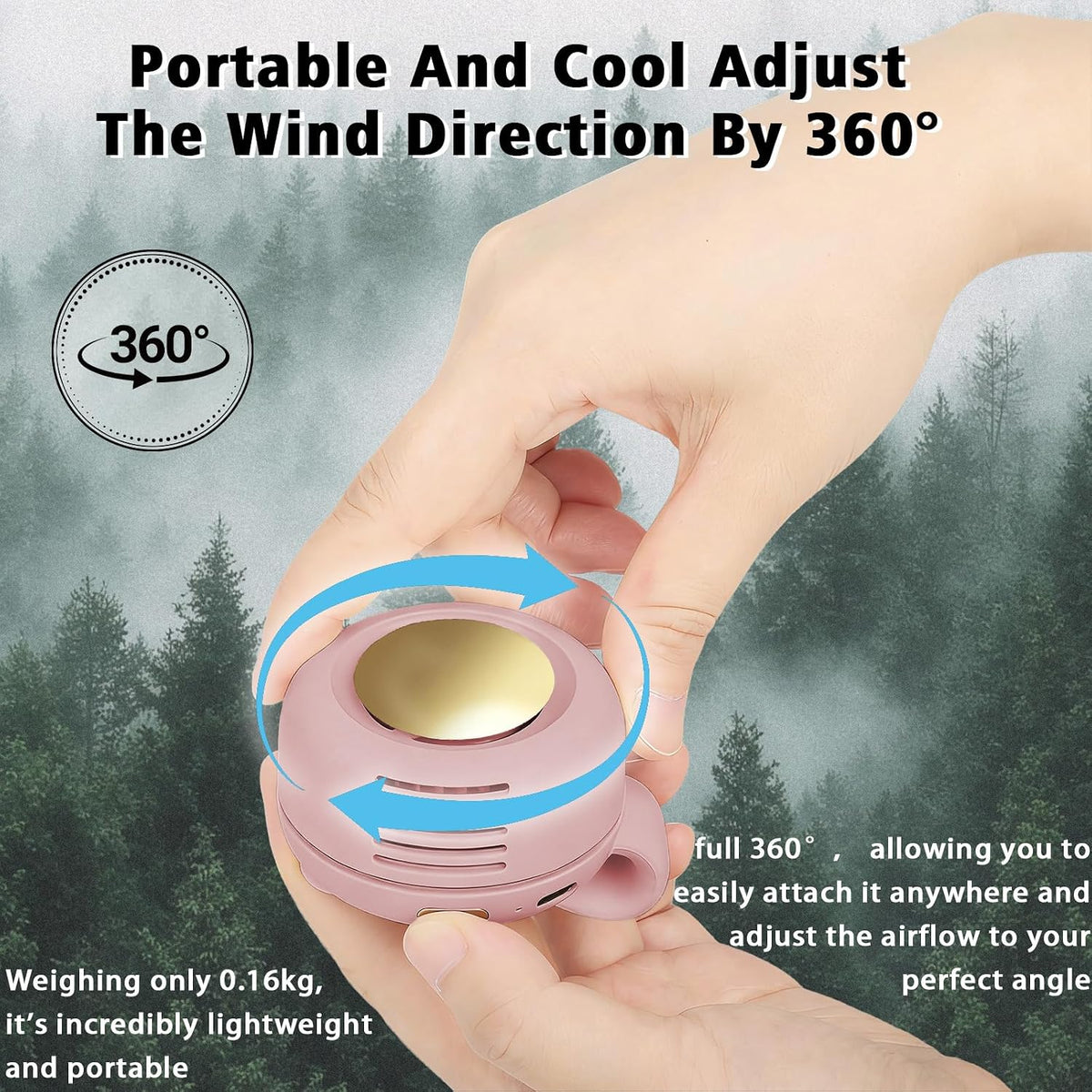 Portable Clip-On Fan, Mini USB Rechargeable 360° Rotatable Fan, Personal Fan 3-Speed Silent Mini Bladeless Fans (White)