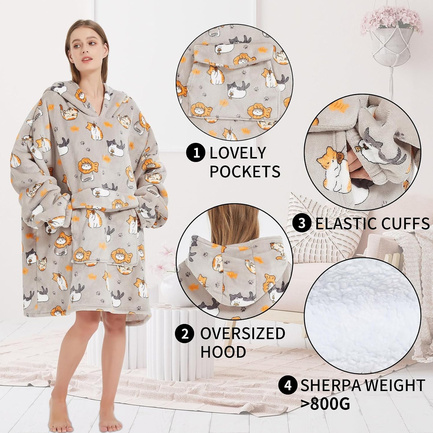 Fiosnow Sun and Moon Blanket Hoodies for Women and Men Adult Oversize Wearable Blanket Hoodies for Soft and Warm
