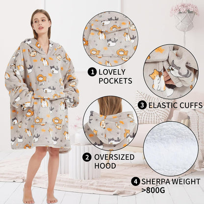 Fiosnow Sun and Moon Blanket Hoodies for Women and Men Adult Oversize Wearable Blanket Hoodies for Soft and Warm