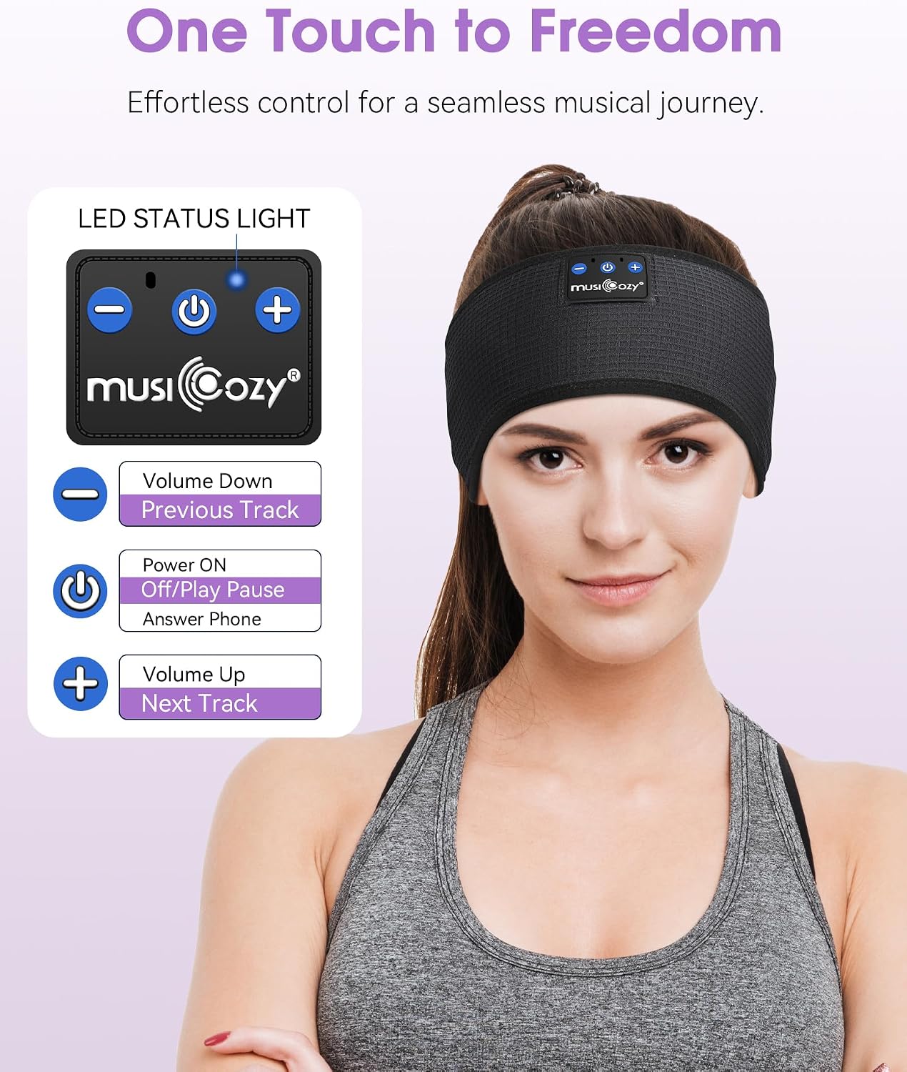 MUSICOZY Sleep Headphones Bluetooth 5.4 Headband, Sports Wireless Earphones Sweat Resistant Earbuds Sleeping Headphone with Ultra-Thin HD Stereo Speaker for Workout Running Cool Gadgets Unique Gifts