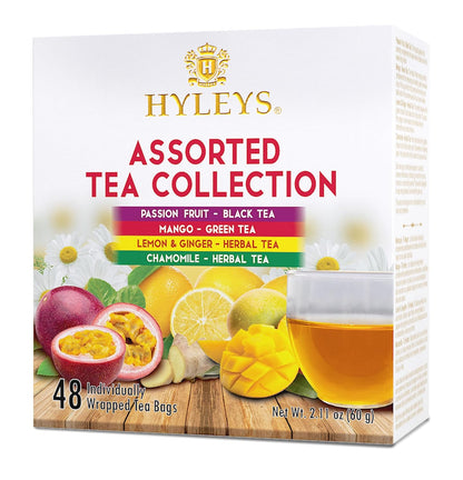 Hyleys Assorted Tea Collection, Passion Fruit, Mango, Lemon, 48 Tea Bags