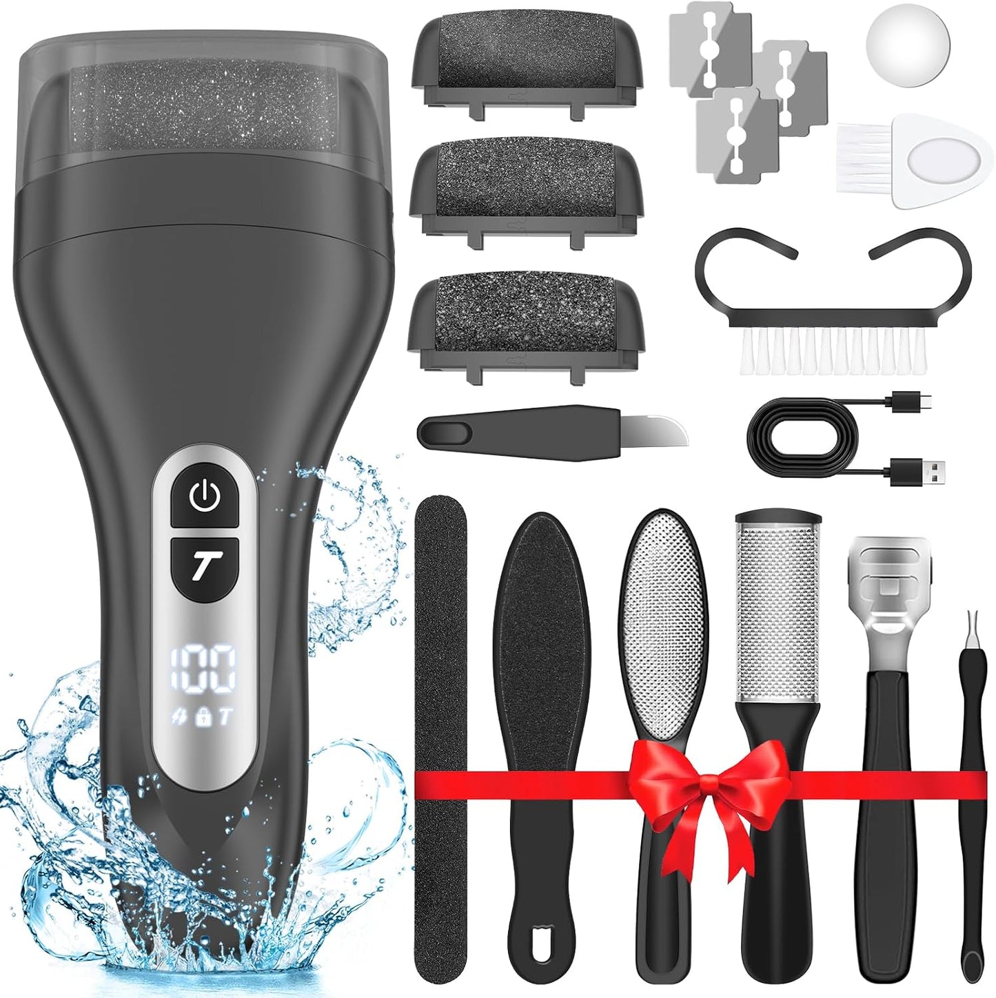 AdamPark Electric Callus Remover for Feet, Rechargeable Portable Electronic Foot Callus Remover 2-in-1 Wet/Dry Foot Scrubber Electric Toot File for Hard Cracked Dry Dead Skin（Pink）