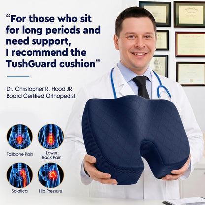 TushGuard Seat Cushion - Memory Foam Sitting Pillow for Office Chair, Car Seat, Airplane, Bleacher - Sciatica & Hip & Coccyx Pain Relief Desk Chair Cushion for Long Sitting Office Workers, Car Drivers
