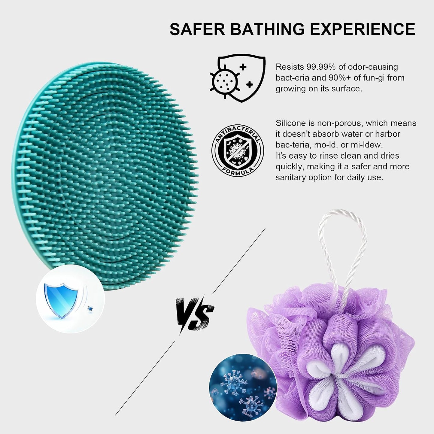 INNERNEED Food-Grade Soft Silicone Body Scrubber Shower Brush Handheld Cleansing Skin Brush, Gentle Exfoliating and Lather Well (Dark Green)