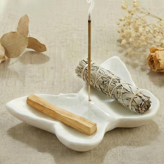 Frog Incense Holder for Sticks, Handmade Ceramic Holder for Burning Sage Sticks, Palo Santo, Cone and Backflow, Incense Burner for Meditation Room Home Decor, Frog Spiritual Gifts for Women
