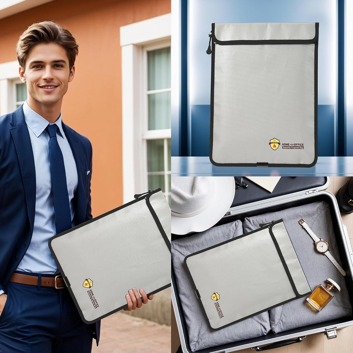 3 Pcs Fireproof Waterproof Document Bag(2000℉), Fire and Water Resistant Safe Zipper Storage Organizer Pouch for A4 A5 Documents Holder, Cash, Passport, Tablet, Laptop, File, Jewelry,(Black)