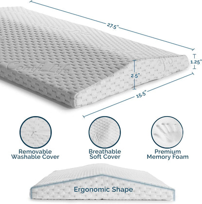 ComfiLife Lumbar Support Pillow for Sleeping Memory Foam Pillow for Back Pain Relief - Side, Back and Stomach Sleepers- Triangle Wedge Pillow - Bed Rest Pillow - Medium-Soft (White, Standard)