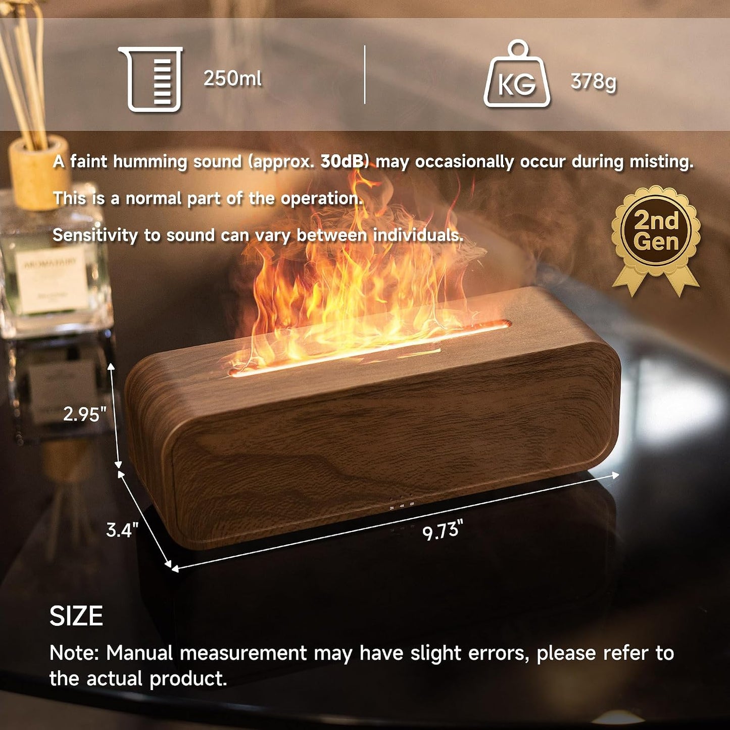 TMEHM Fireplace Flame Air Diffuser Humidifier,7 Colors Aromatherapy Essential Oil Diffuser,Ultrasonic Aroma Humidifier with Timer for Home,Bedroom,Office,Yoga (Black)