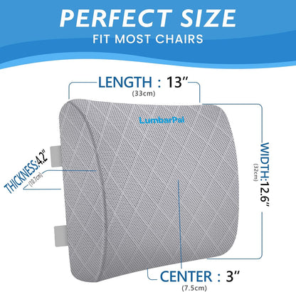 Lumbar Support Pillow for Office Chair Back Support Lumbar Pillow for Car, Gaming, Office Chair - Improve Sitting Posture & Back Pain Relief, Memory Foam, Adjustable Straps, Grey